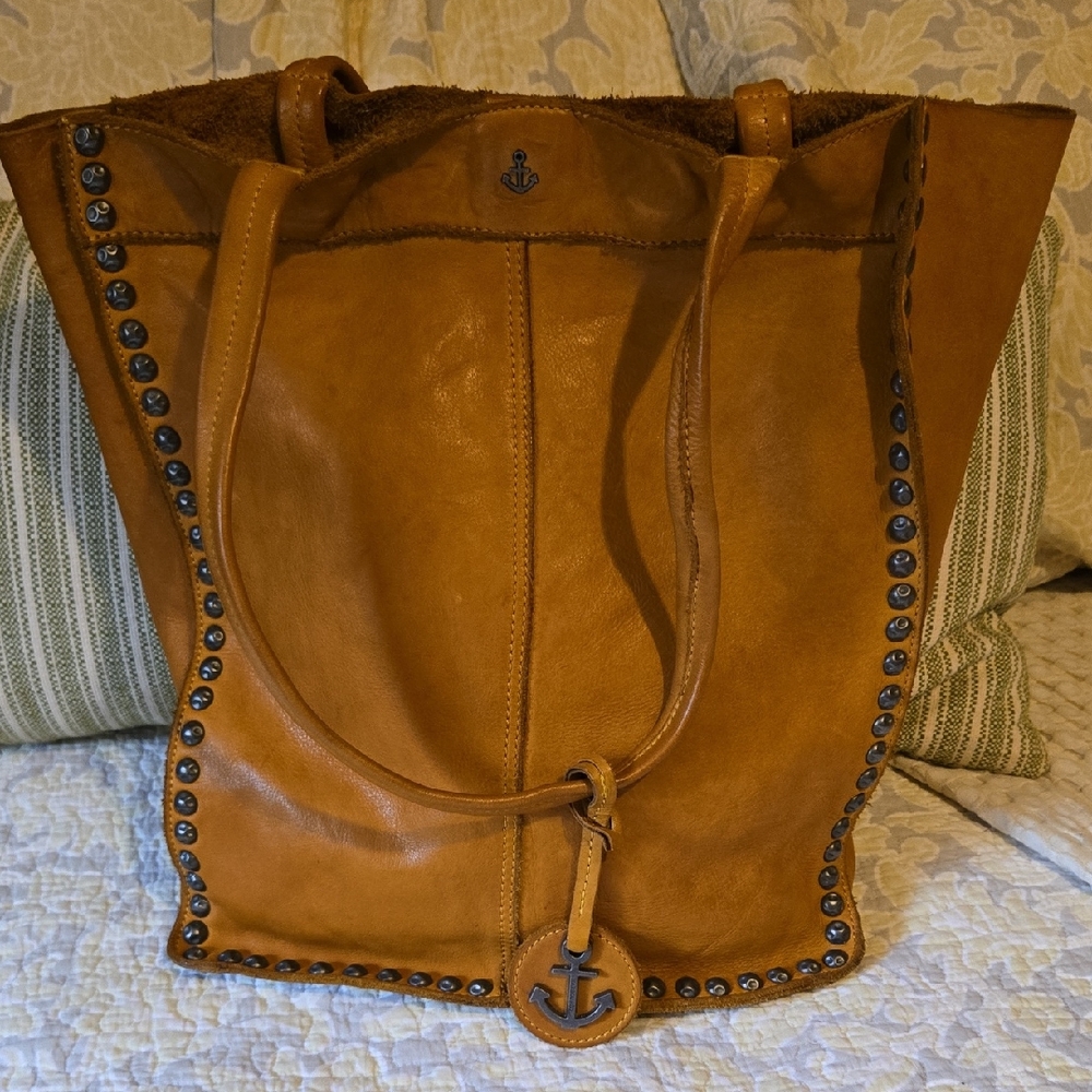 Harbour 2nd Brown Gold Leather Tote Bag with Anchor Detail